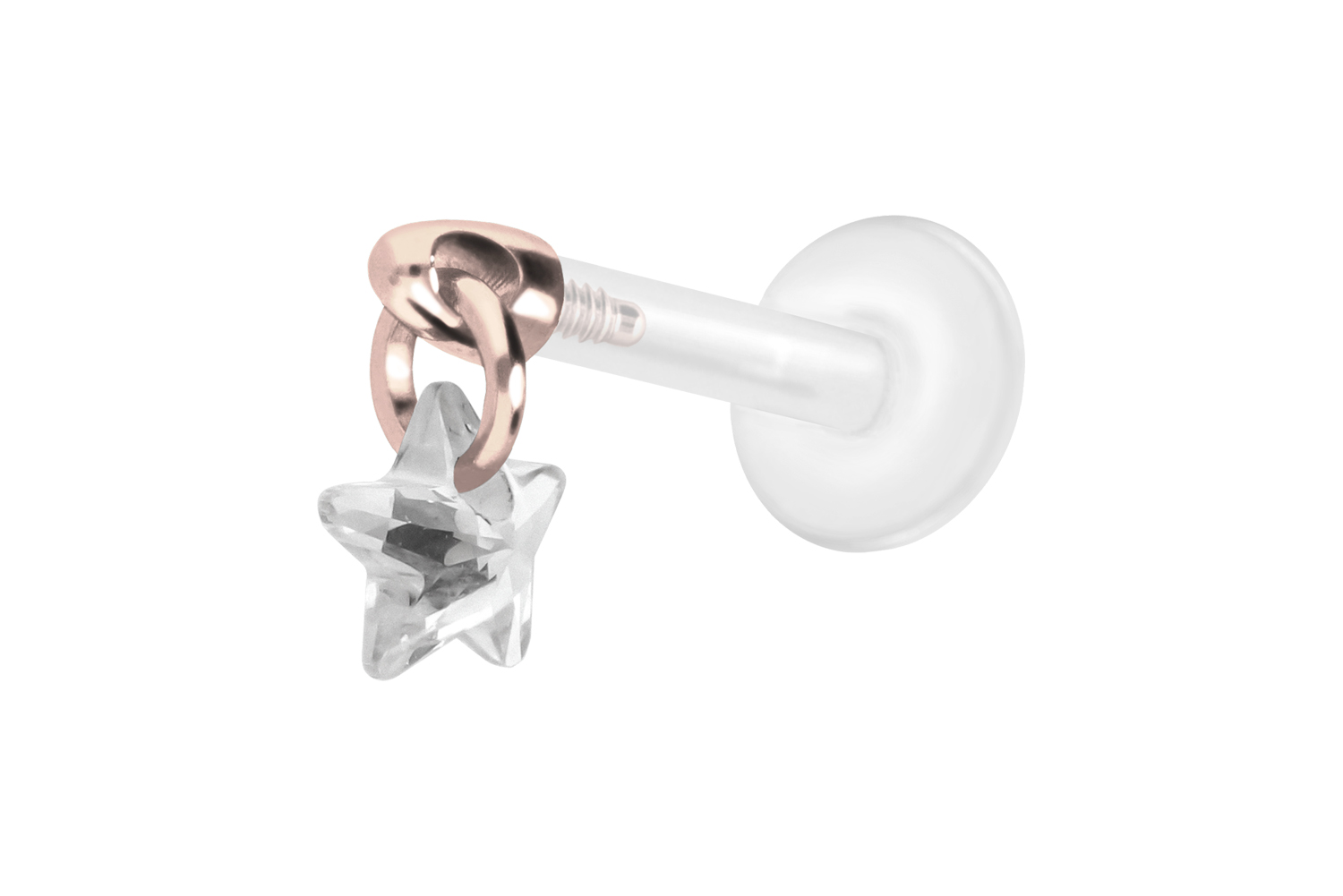 PTFE Labret Piercing mit Innengewinde + Titan-Aufsatz KRISTALLSTERN